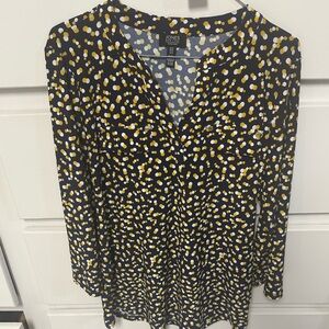 Jones New York Navy Tunic with Yellow and White Dot Print